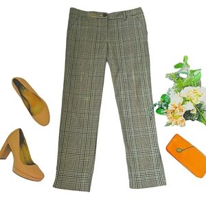 CAbi Women's Trousers Size 12 Dress Pants Slacks Plaid Herringbone Cream Black